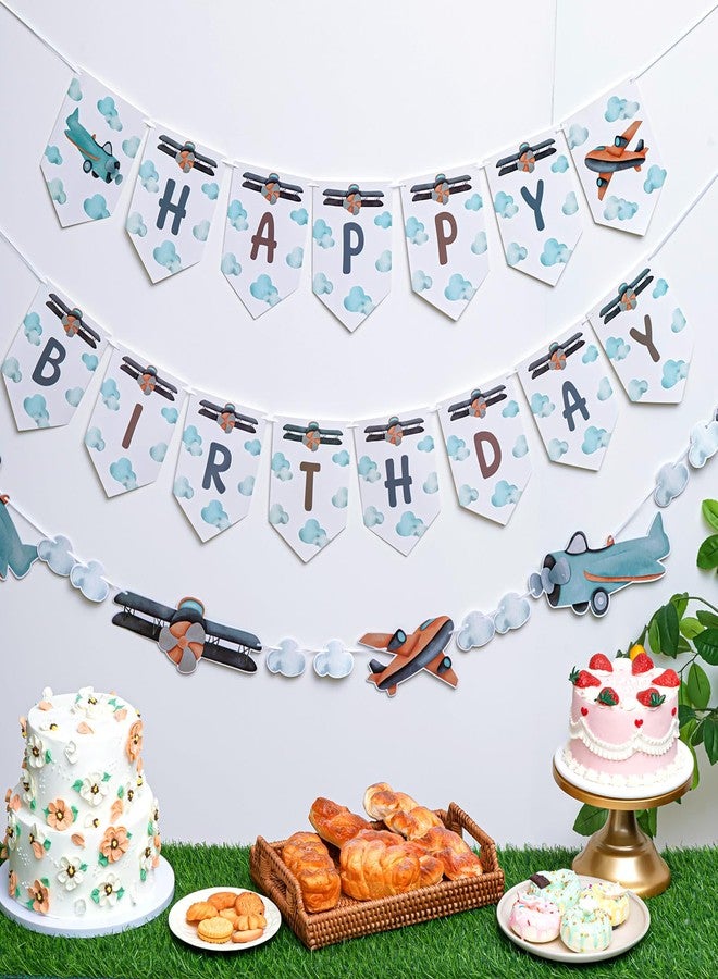 Oudain 3 Pack Vintage Airplane Banner Birthday Party Decorations 1st Birthday Decorations Include 1 Plane Clouds Garland and 2 Celebration Garland for Airplane Baby Shower Party Supplies - Image 4