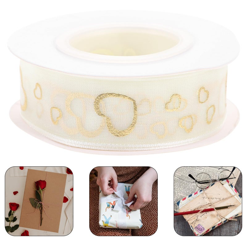 Ivory Chiffon Cuttable Ribbon 2 5Cm X 9M Hollow Heart Pattern For DIY Crafts Holiday Wrapping - Image 5