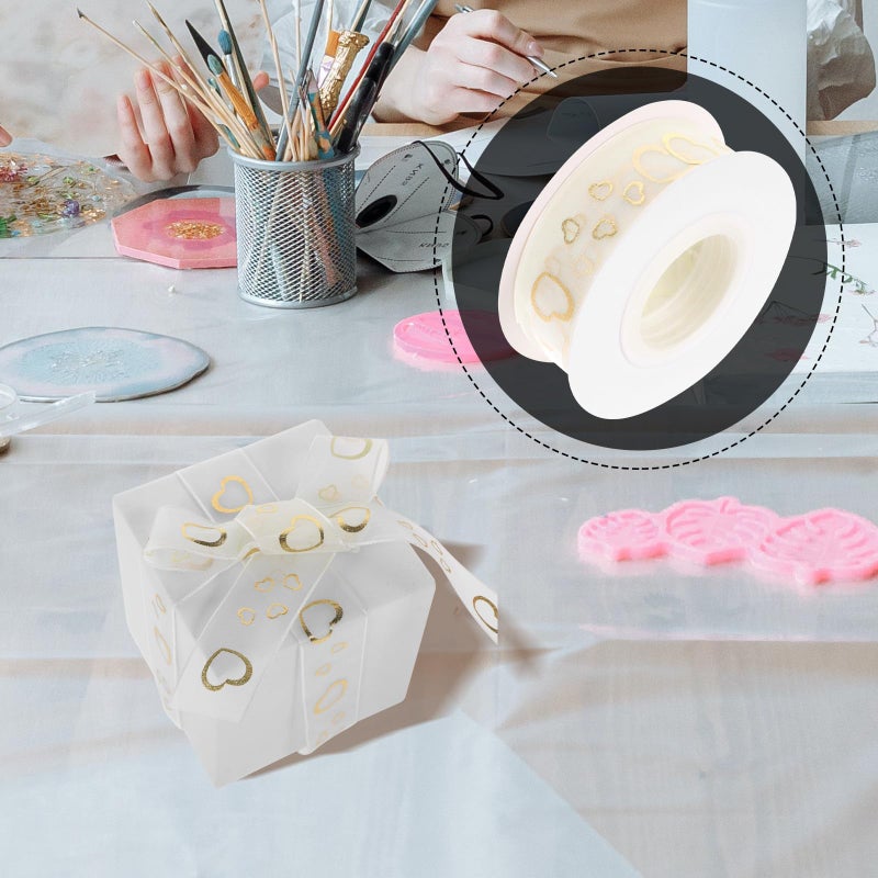 Ivory Chiffon Cuttable Ribbon 2 5Cm X 9M Hollow Heart Pattern For DIY Crafts Holiday Wrapping - Image 4