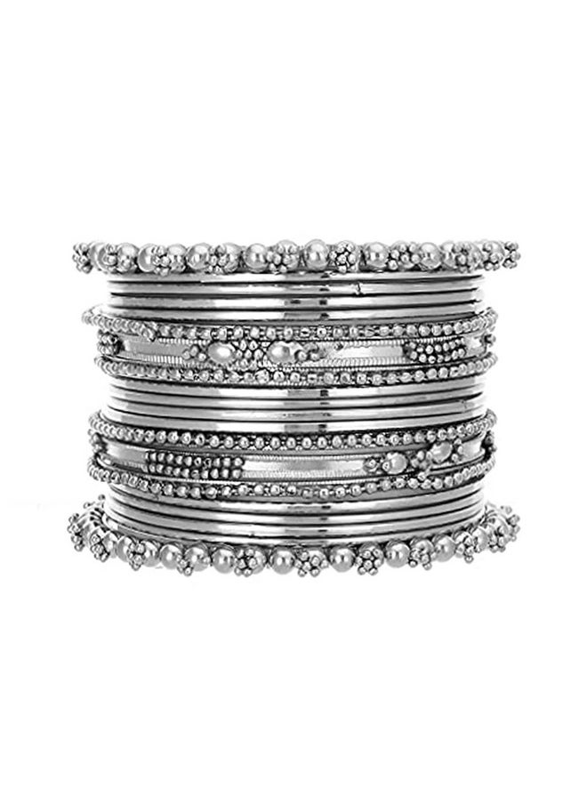 I Jewels I Jewels Navratri Ethnic Traditional Silver Oxidized Bangle Set For Women (ADB157S-a) (Pack of 1)  - Image 1