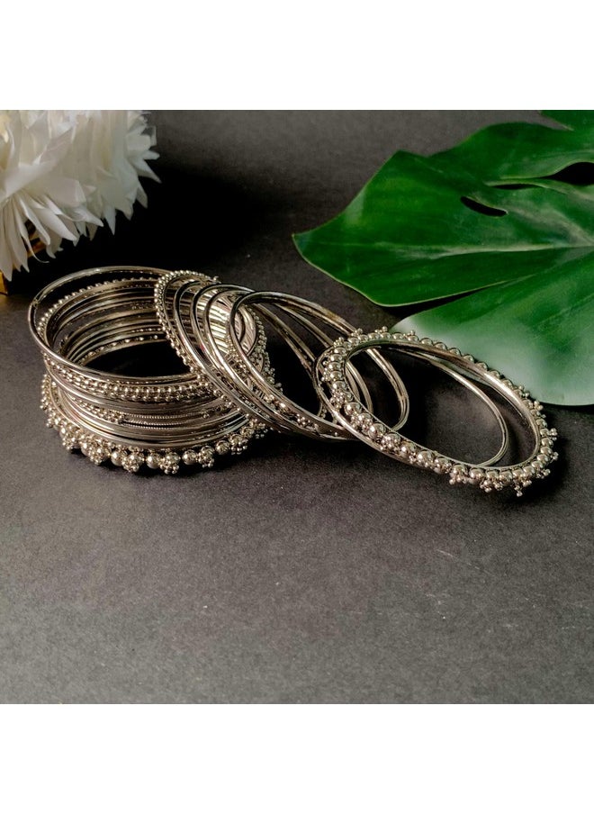 I Jewels I Jewels Navratri Ethnic Traditional Silver Oxidized Bangle Set For Women (ADB157S-a) (Pack of 1)  - Image 4