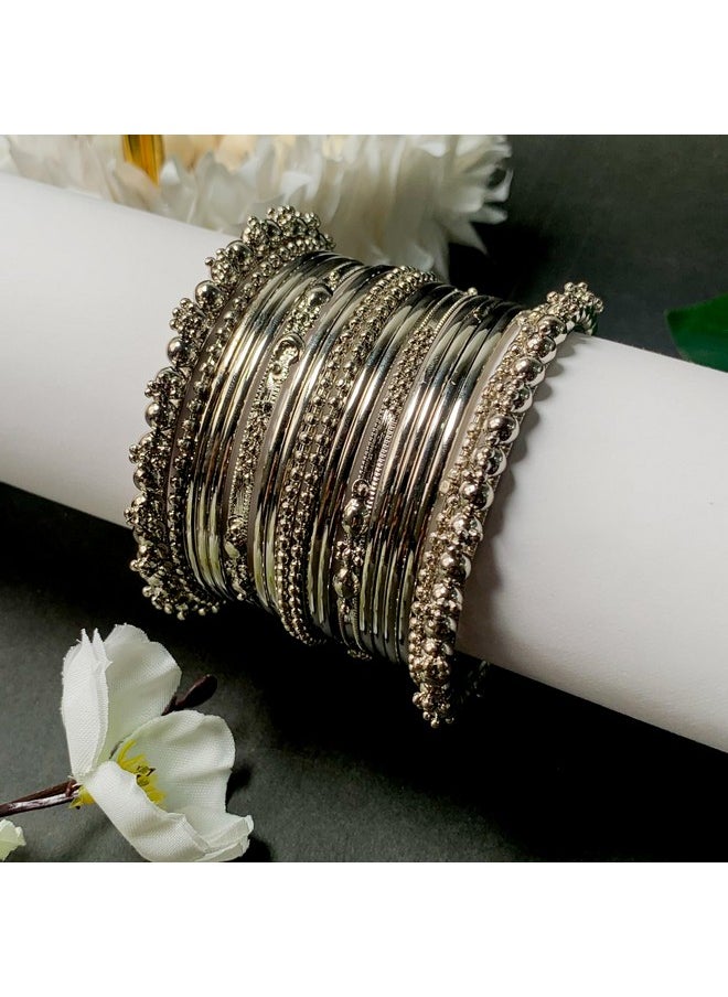 I Jewels I Jewels Navratri Ethnic Traditional Silver Oxidized Bangle Set For Women (ADB157S-a) (Pack of 1)  - Image 2