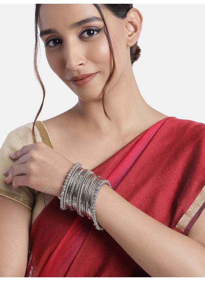 I Jewels I Jewels Navratri Ethnic Traditional Silver Oxidized Bangle Set For Women (ADB157S-a) (Pack of 1)  - Image 3