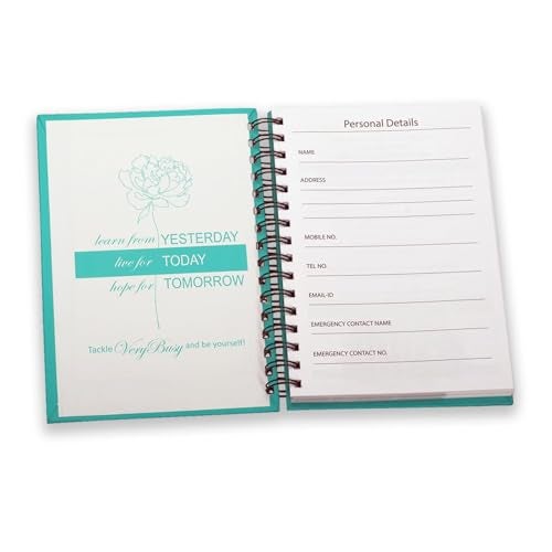 COI A5 Budget Planner, Journal & Daily Organizer | Neon Teal Gold Foil Cover | Undated Financial Tracker, Goal Setter, Monthly & Daily Planner with Stickers | Productivity & Expense Management Diary - Image 2