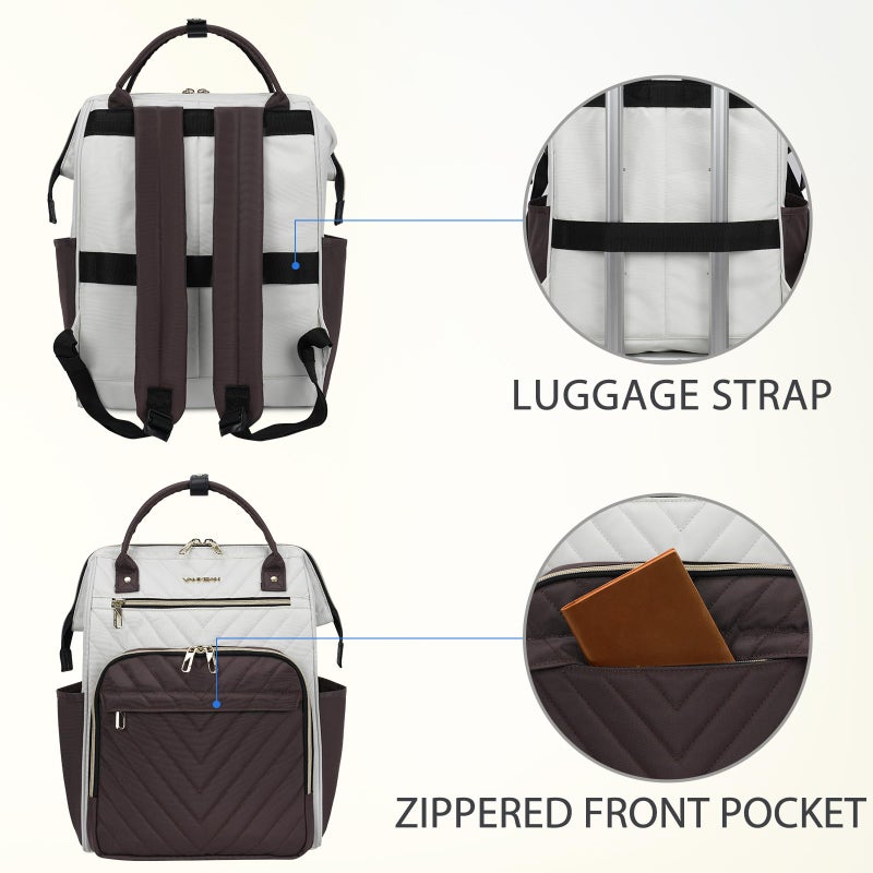 VANKEAN 17 Inch Laptop Backpack for Women Men Fashion Computer Work Bag, Large Capacity Waterproof Backpack with USB Port & RFID Pockets, College Daypack Business Travel, Beige-Coffee - Image 4