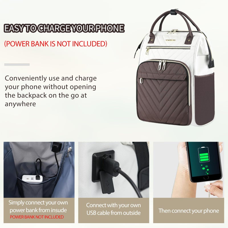 VANKEAN 17 Inch Laptop Backpack for Women Men Fashion Computer Work Bag, Large Capacity Waterproof Backpack with USB Port & RFID Pockets, College Daypack Business Travel, Beige-Coffee - Image 3