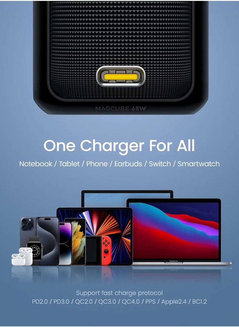  أوهي أوهي شاحن بقدرة 65 واط PD USB C، محول طاقة شاحن حائط سريع GaN+ Magcube مع كابل USB C مزود بشاشة LED بطول 4 أقدام للكمبيوتر المحمول MacBook Pro/Air، جالاكسي، لآيفون 16/15/بلاس/برو ماكس/14/13، أسود  - Image 2