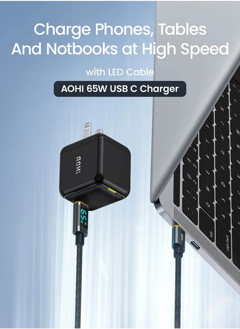  أوهي أوهي شاحن بقدرة 65 واط PD USB C، محول طاقة شاحن حائط سريع GaN+ Magcube مع كابل USB C مزود بشاشة LED بطول 4 أقدام للكمبيوتر المحمول MacBook Pro/Air، جالاكسي، لآيفون 16/15/بلاس/برو ماكس/14/13، أسود  - Image 3