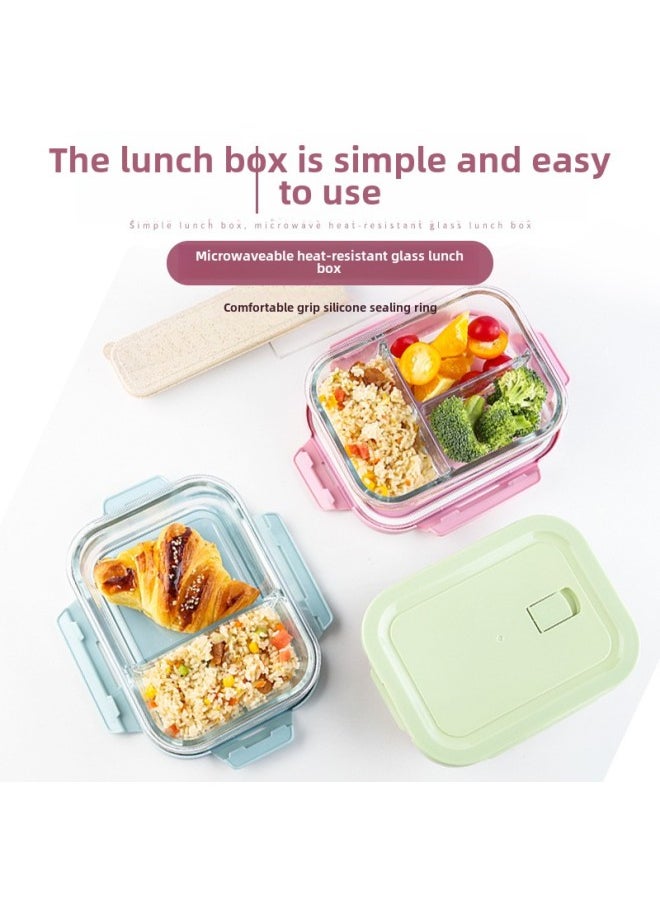 Generic - Custom Processing High Borosilicate Glass Lunch Box Three-piece Set Student Office Workers With Rice Bowl Microwave Oven Special Fresh-keeping Bowl-Specifications:Large Long Fresh-keeping Bowl 1040ml-Color:Pink - Image 1