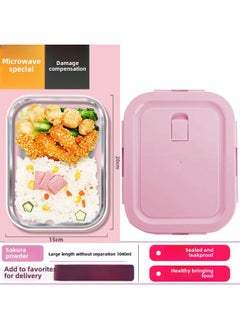 Custom Processing High Borosilicate Glass Lunch Box Three-piece Set Student Office Workers With Rice Bowl Microwave Oven Special Fresh-keeping Bowl-Specifications:Large Long Fresh-keeping Bowl 1040ml-Color:Pink