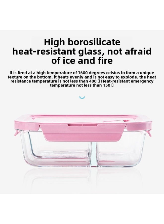Generic - Custom Processing High Borosilicate Glass Lunch Box Three-piece Set Student Office Workers With Rice Bowl Microwave Oven Special Fresh-keeping Bowl-Specifications:Large Long Fresh-keeping Bowl 1040ml-Color:Pink - Image 1