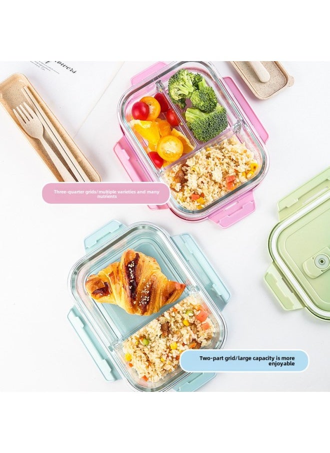Generic - Custom Processing High Borosilicate Glass Lunch Box Three-piece Set Student Office Workers With Rice Bowl Microwave Oven Special Fresh-keeping Bowl-Specifications:Large Long Fresh-keeping Bowl 1040ml-Color:Pink - Image 1
