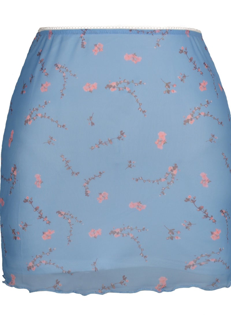 Women's Fashion Printed Gauze High-waisted Double-layer Slim Short Skirt