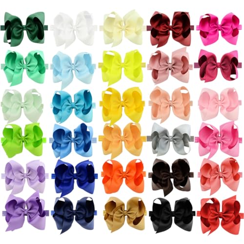 WillingTee Headbands 6 Inch 30 Colors Boutique Grosgrain Ribbon Hair Bows Big Baby Girls Bows Headbands for Baby Girls Infants Toddler Kids Teens and Children - Image 2