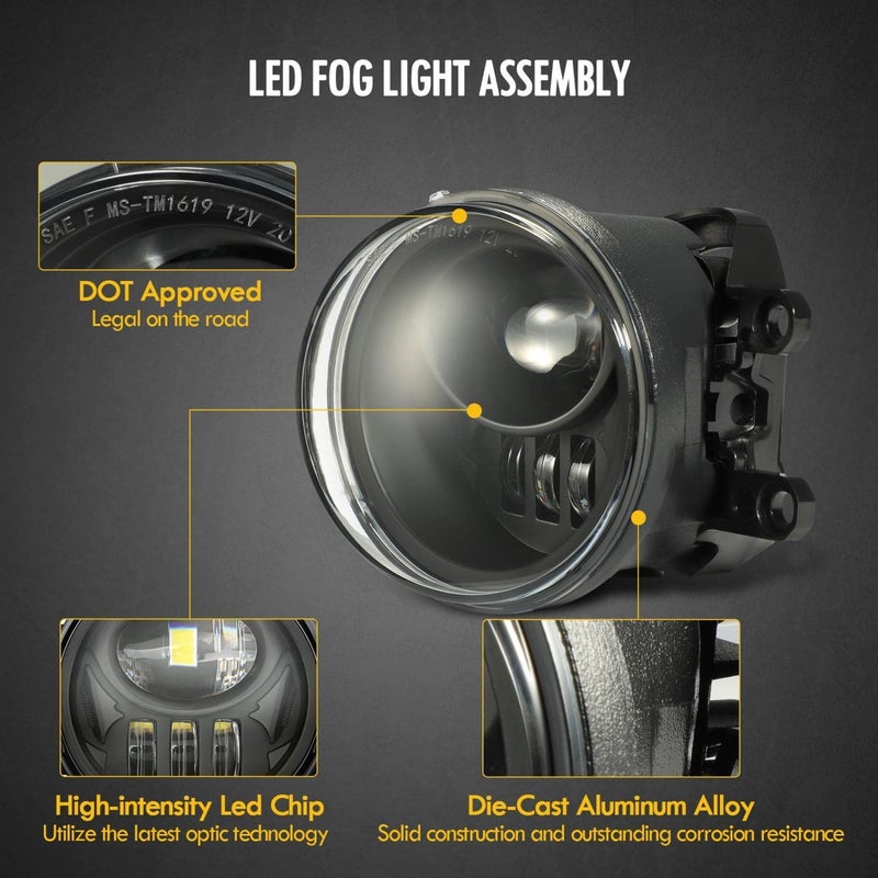 Partsam 12V LED Fog Lights Assembly Kit 54W 5000LM Compatible with Tacoma 2016-2022 4Runner 2014-2022 Tundra 2014-2019 Bumper Driving Lamp Aluminum Housing Black DOT Approved 2pcs - Image 2