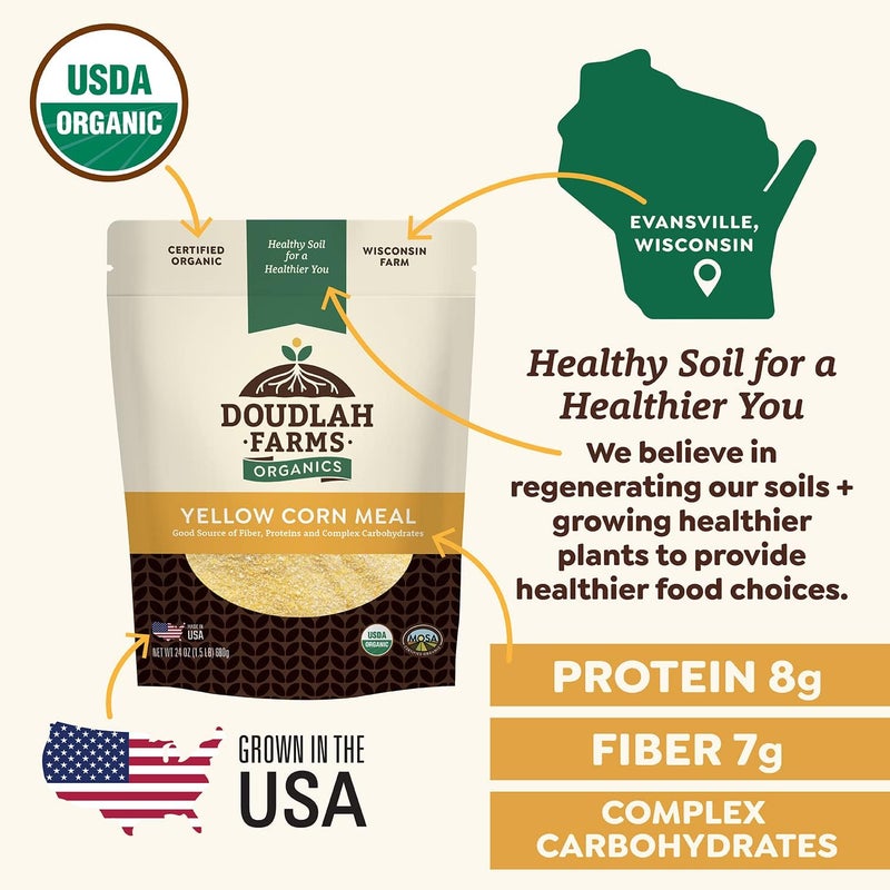 Doudlah Farms Organic Yellow Cornmeal 5 lb Fine Grind - Non-GMO, Gluten-Free, Sugar-Free, Farmed From Regenerative Soil, Vegan, Grown In USA, For Baking Cornbread, Muffins, Pancakes, and More by Doudlah Farms - Image 3