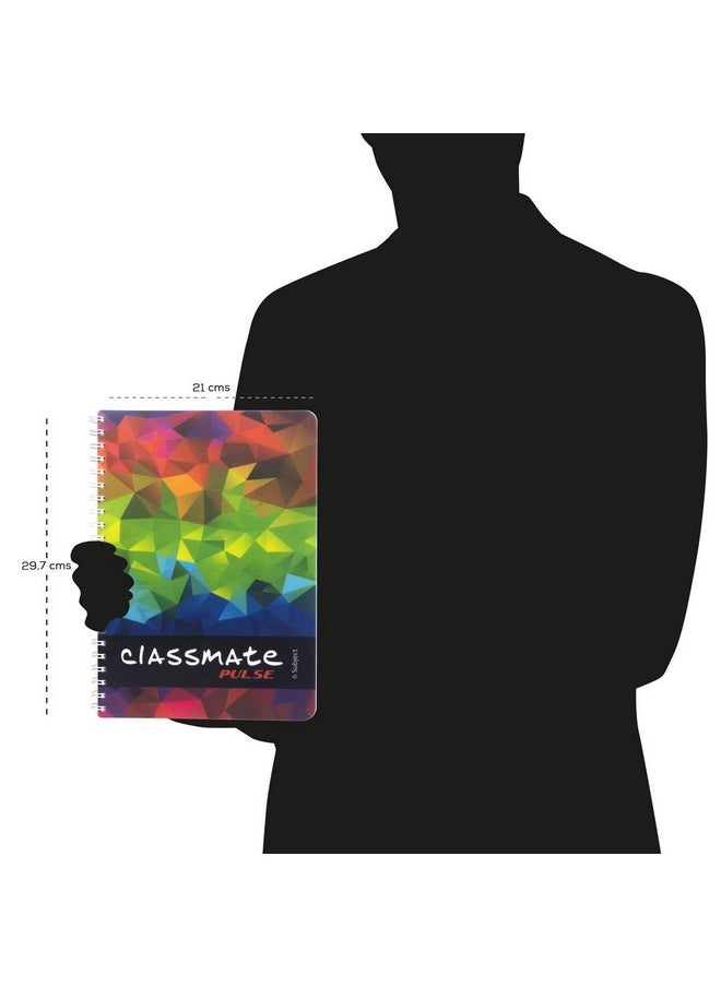 classmate Classmate Pulse 6 Subject Spiral Notebook - Pack of 1 | Single Line | 300 Pages | A4 - 29.7cm x 21.0cm | Attractive Cover Designs | Soft Cover | Notebooks for College Students  - Image 4
