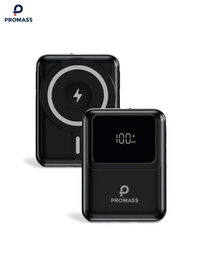 بروماس باور بانك للشحن المغناطيسي 10000 مللي امبير في الساعة مع 2 كابل مدمج USB-C و لايتينج ايضا مع شحن ميج سيف مغناطيسي 15 واط- شحن سريع 22.5 واط USB-C للسفر حزمة بطارية مع 1 منفذ ومع 2 كيبل جاهز (صنعت وفقاً لمعايير النقل الجوي و آمنه لركوب الطائرة) لايفون ة جالكسي وايباد وغيرها - Image 1