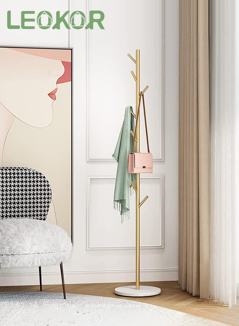 LEOKOR Metal Coat Rack, Modern Coat Hanger Stand with 8 Hooks, Freestanding Coat Rack with Marble Base  for Hanging Scarf, Bag, Jacket, Coat - Image 1