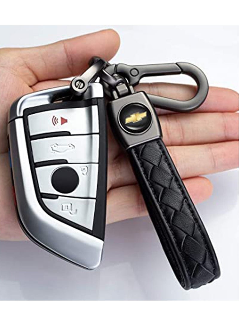Captaintech Genuine Leather Car Logo Keychain for Chevrolet Car, Business Key Chain Suit Alloy Metal Chain Keyring Styling Decoration Accessories Keyring with Logo Gift for Women and Men (Black) - Image 2