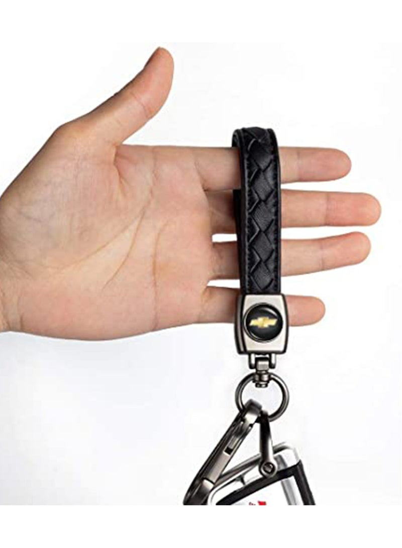 Captaintech Genuine Leather Car Logo Keychain for Chevrolet Car, Business Key Chain Suit Alloy Metal Chain Keyring Styling Decoration Accessories Keyring with Logo Gift for Women and Men (Black) - Image 3