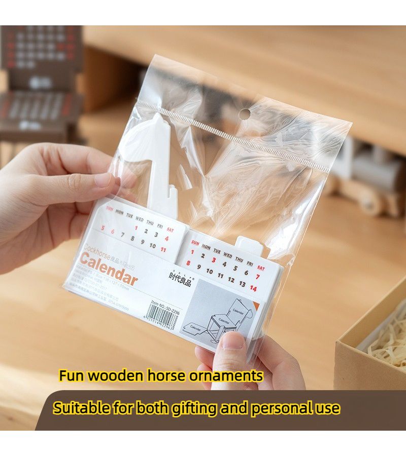 Brown 2026 Desk Calendar Ornament DIY Wooden Horse Rocking Decor Office Photo Prop - Image 3
