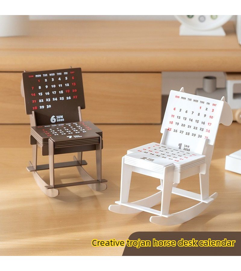 Brown 2026 Desk Calendar Ornament DIY Wooden Horse Rocking Decor Office Photo Prop - Image 1