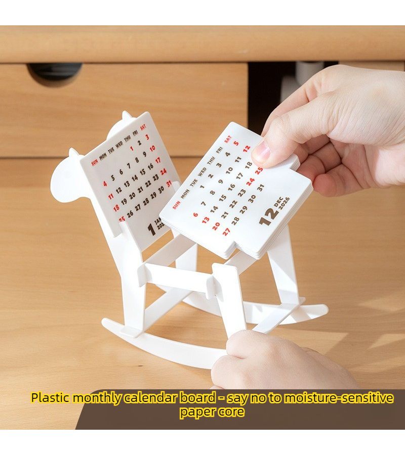 Brown 2026 Desk Calendar Ornament DIY Wooden Horse Rocking Decor Office Photo Prop - Image 2