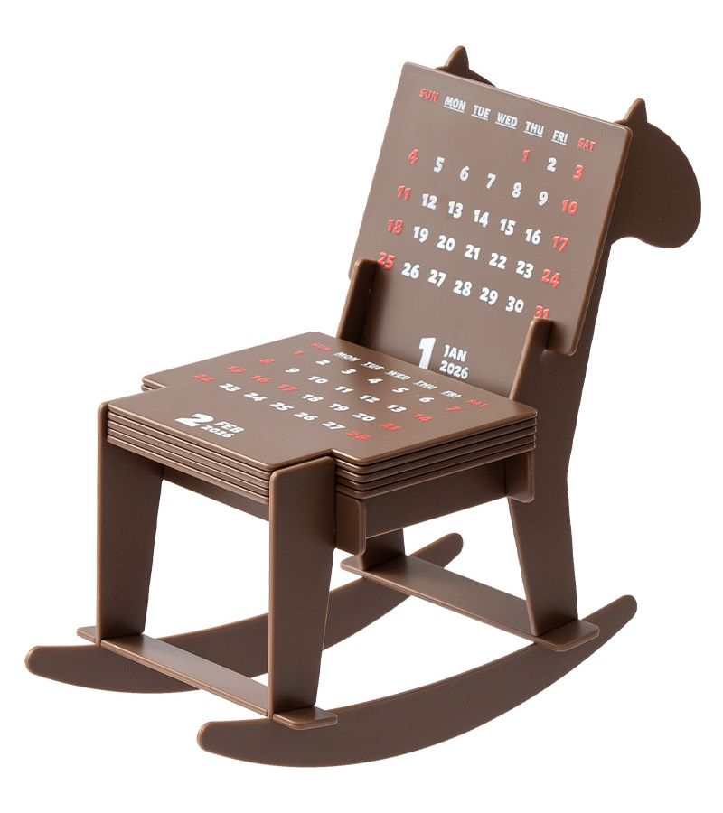 Brown 2026 Desk Calendar Ornament DIY Wooden Horse Rocking Decor Office Photo Prop - Image 5