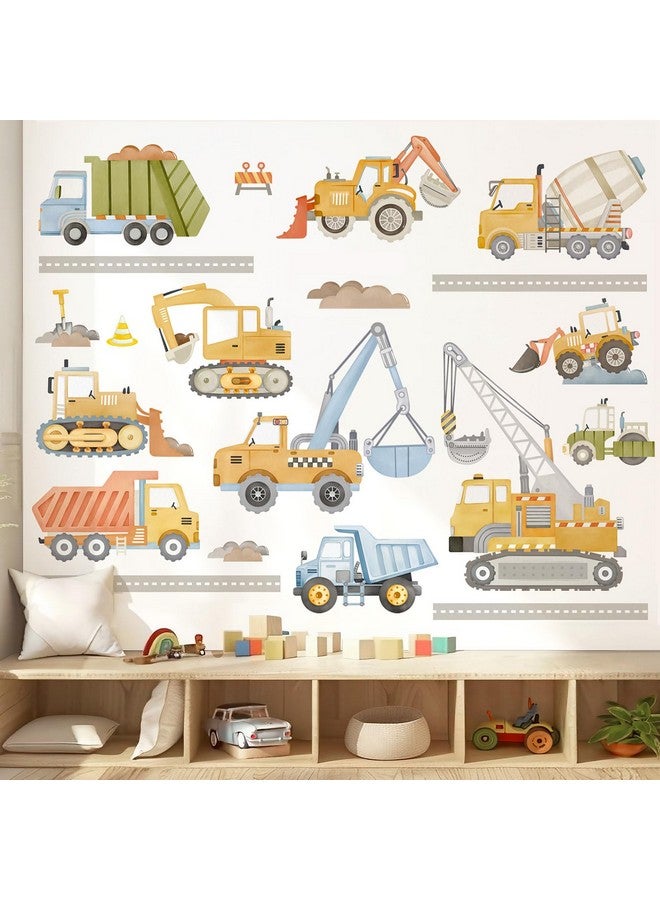 wondever Watercolor Construction Vehicles Wall Stickers Tractor Excavator Crane Peel and Stick Wall Art Decals for Kids Bedroom Boys Room Playroom - Image 1