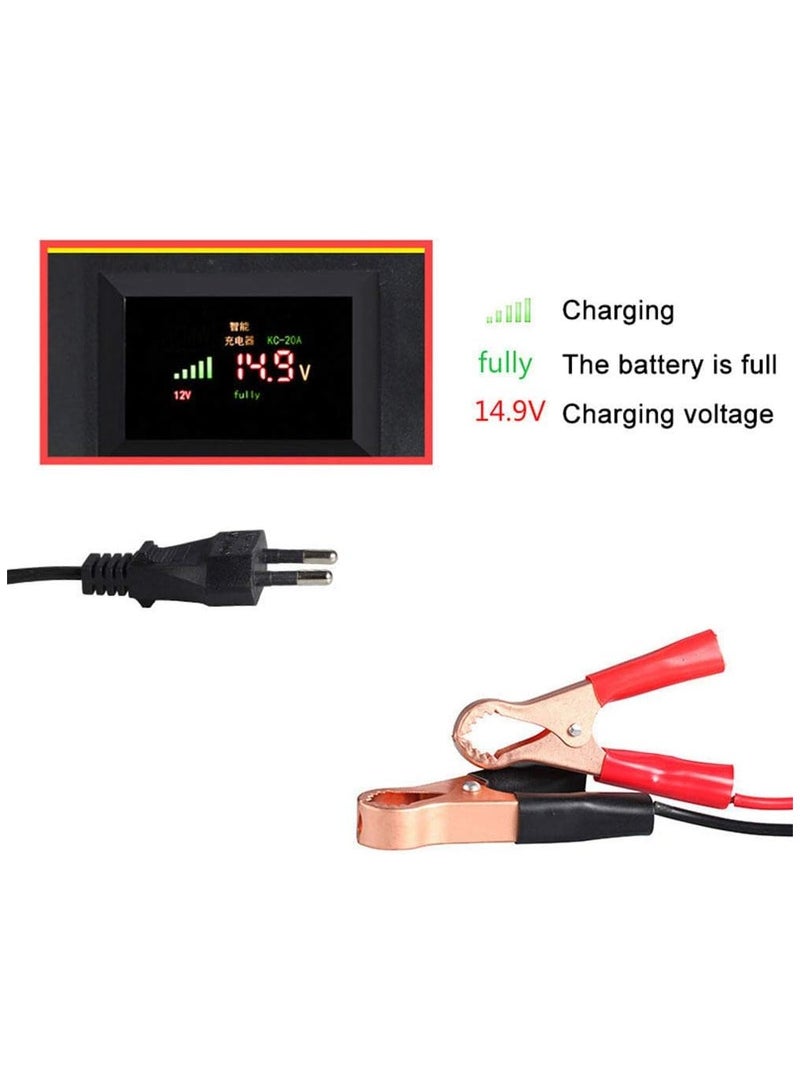 Car Battery Charger, 12V 20A Smart Battery Charger, Lead-Acid Battery Charger with LED Digital Screen for Car Motorcycle