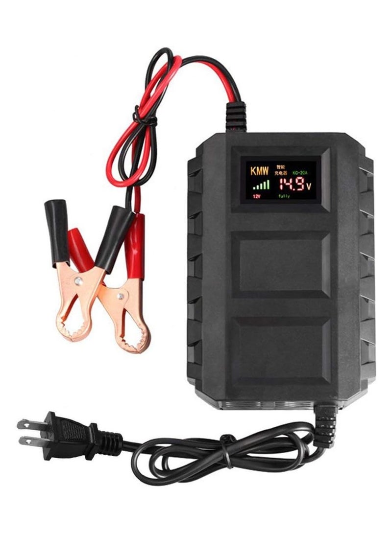 Car Battery Charger, 12V 20A Smart Battery Charger, Lead-Acid Battery Charger with LED Digital Screen for Car Motorcycle