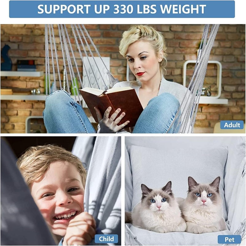 Harmony Home  Travel Canvas Hammock Garden Sports Dormitory Bedroom Hanging Chair Outdoor Swing Hanging Rope Hammock Chair Swing Seat Best for Indoor Outdoor Hanging Rope Swing Seat Chair Gray - Image 5