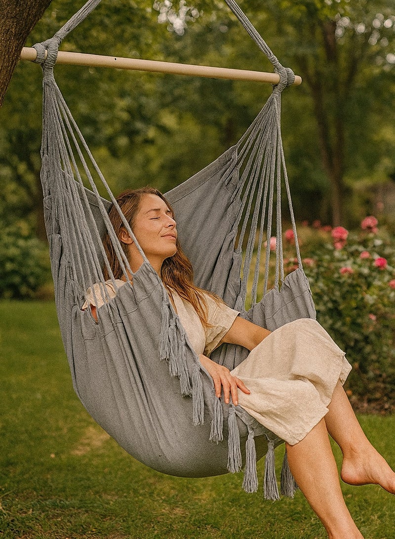 Harmony Home  Travel Canvas Hammock Garden Sports Dormitory Bedroom Hanging Chair Outdoor Swing Hanging Rope Hammock Chair Swing Seat Best for Indoor Outdoor Hanging Rope Swing Seat Chair Gray - Image 1