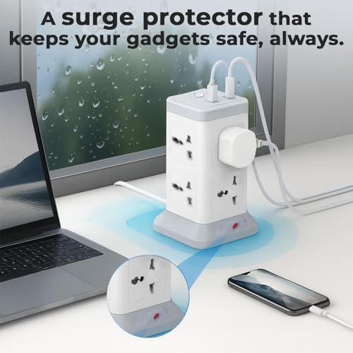 EMBOX 11 in 1 Cube Extension Board with USB Type C (2.4 A) (QC 3.0) | 2500W Extension Board with Switches | Extension Cord with 8 Universal Sockets Safety Shutter & Overload Protector, 2 Meter - Image 5
