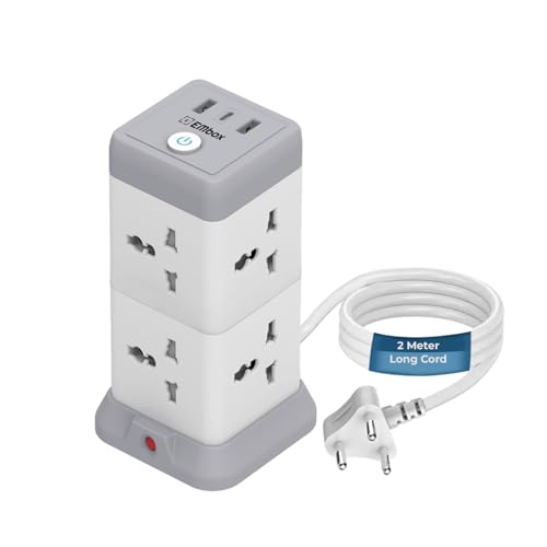 EMBOX 11 in 1 Cube Extension Board with USB Type C (2.4 A) (QC 3.0) | 2500W Extension Board with Switches | Extension Cord with 8 Universal Sockets Safety Shutter & Overload Protector, 2 Meter - Image 1