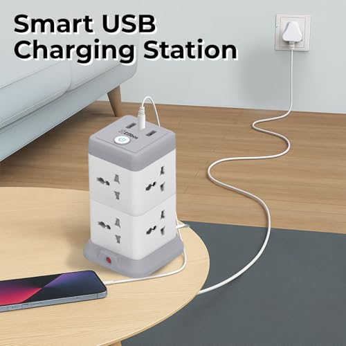EMBOX 11 in 1 Cube Extension Board with USB Type C (2.4 A) (QC 3.0) | 2500W Extension Board with Switches | Extension Cord with 8 Universal Sockets Safety Shutter & Overload Protector, 2 Meter - Image 2