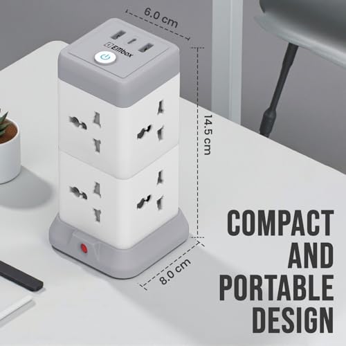 EMBOX 11 in 1 Cube Extension Board with USB Type C (2.4 A) (QC 3.0) | 2500W Extension Board with Switches | Extension Cord with 8 Universal Sockets Safety Shutter & Overload Protector, 2 Meter - Image 3