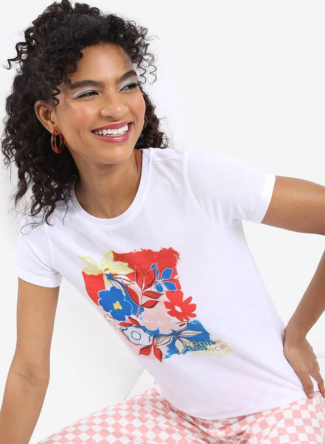 Tokyo Talkies Regular Fit Flower Print T-Shirt by Styli