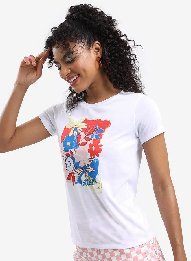 Tokyo Talkies Regular Fit Flower Print T-Shirt by Styli