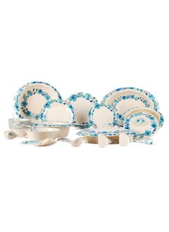 DMW Mikasa Prime Design #DD – 64-Piece Premium Melamine Dinnerware Set, Vibrant Blue Floral Pattern with Green Leaf Accents, Scratch Resistant, Unbreakable, , Elegant and Modern Design for Everyday Dining  - Image 1