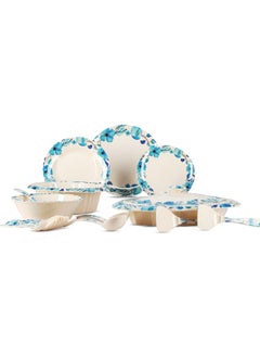 DMW Mikasa Prime Design #DD – 64-Piece Premium Melamine Dinnerware Set, Vibrant Blue Floral Pattern with Green Leaf Accents, Scratch Resistant, Unbreakable, , Elegant and Modern Design for Everyday Dining  - Image 2