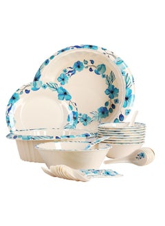 DMW Mikasa Prime Design #DD – 64-Piece Premium Melamine Dinnerware Set, Vibrant Blue Floral Pattern with Green Leaf Accents, Scratch Resistant, Unbreakable, , Elegant and Modern Design for Everyday Dining  - Image 3