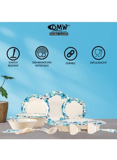 DMW Mikasa Prime Design #DD – 64-Piece Premium Melamine Dinnerware Set, Vibrant Blue Floral Pattern with Green Leaf Accents, Scratch Resistant, Unbreakable, , Elegant and Modern Design for Everyday Dining  - Image 4