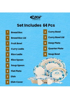 DMW Mikasa Prime Design #DD – 64-Piece Premium Melamine Dinnerware Set, Vibrant Blue Floral Pattern with Green Leaf Accents, Scratch Resistant, Unbreakable, , Elegant and Modern Design for Everyday Dining  - Image 5