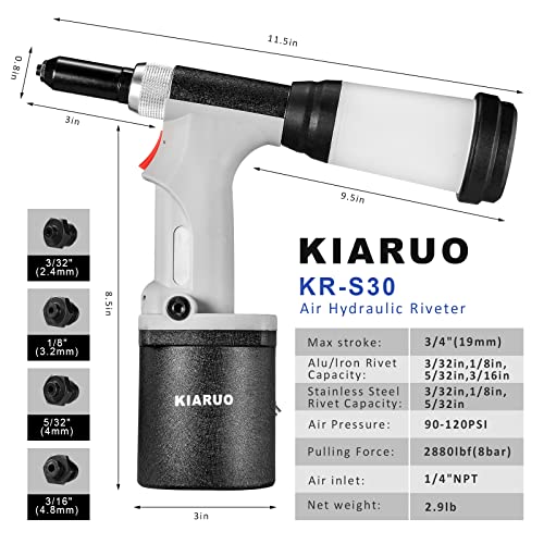 KIARUO Pneumatic Rivet Gun S30 SelfSuction Air Rivet Gun 316 532 18 332 Hydraulic Riveter with 1 Set of Extra Jaws - Image 3