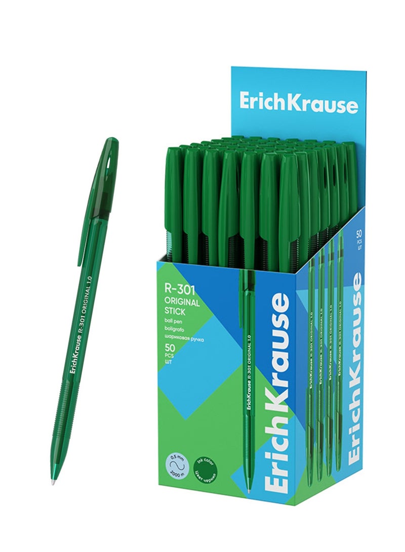 ErichKrause 50 قطعة من أقلام الكرة الأصلية R-301 بقطر 1.0 مم وحبر أخضر - Image 1