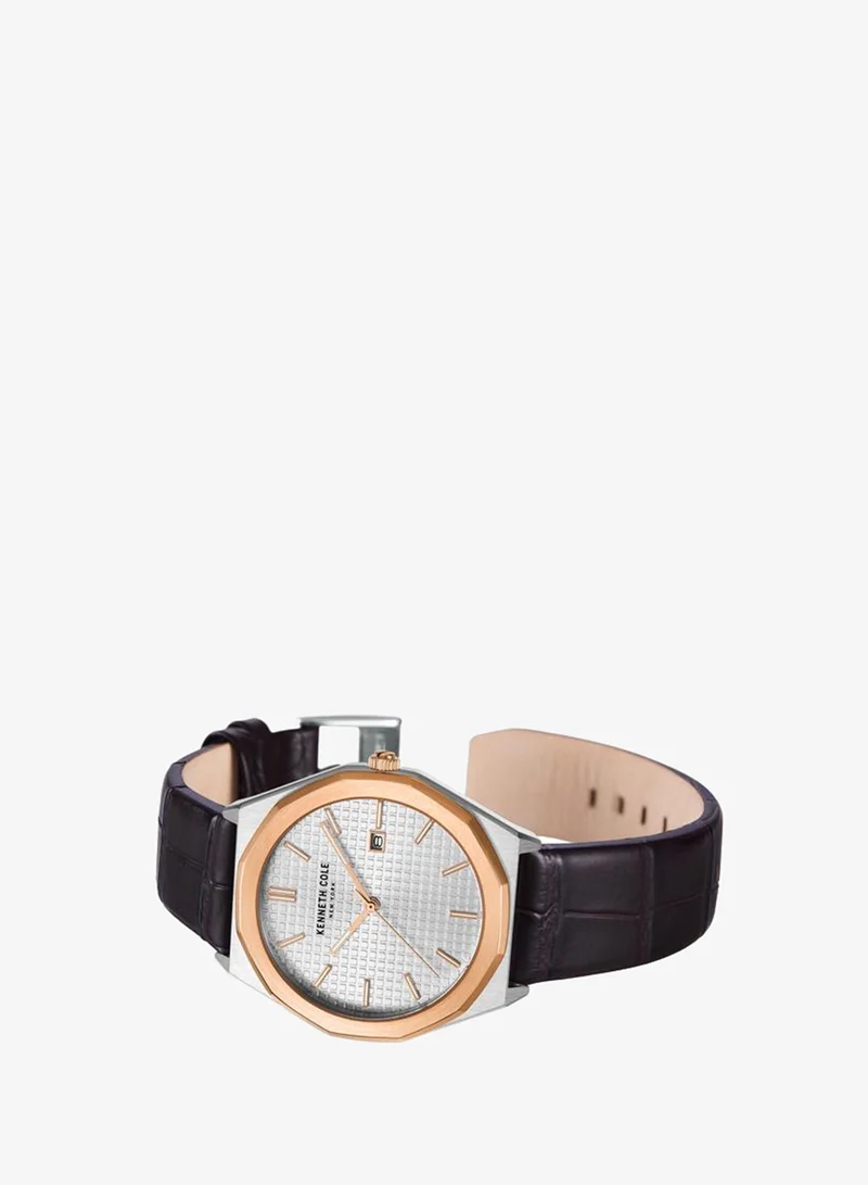 Kenneth Cole New York Silver Dial Black Leather Strap Analog Watch for Men 41mm