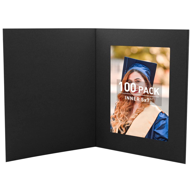 Golden State Art Golden State Art Pack of 100 5x7 Photo Folders Cardboard Picture Frame Paper Photo Frame Cards GreetingsInvitation Cards Special Events Graduation Christmas WeddingBlack 
