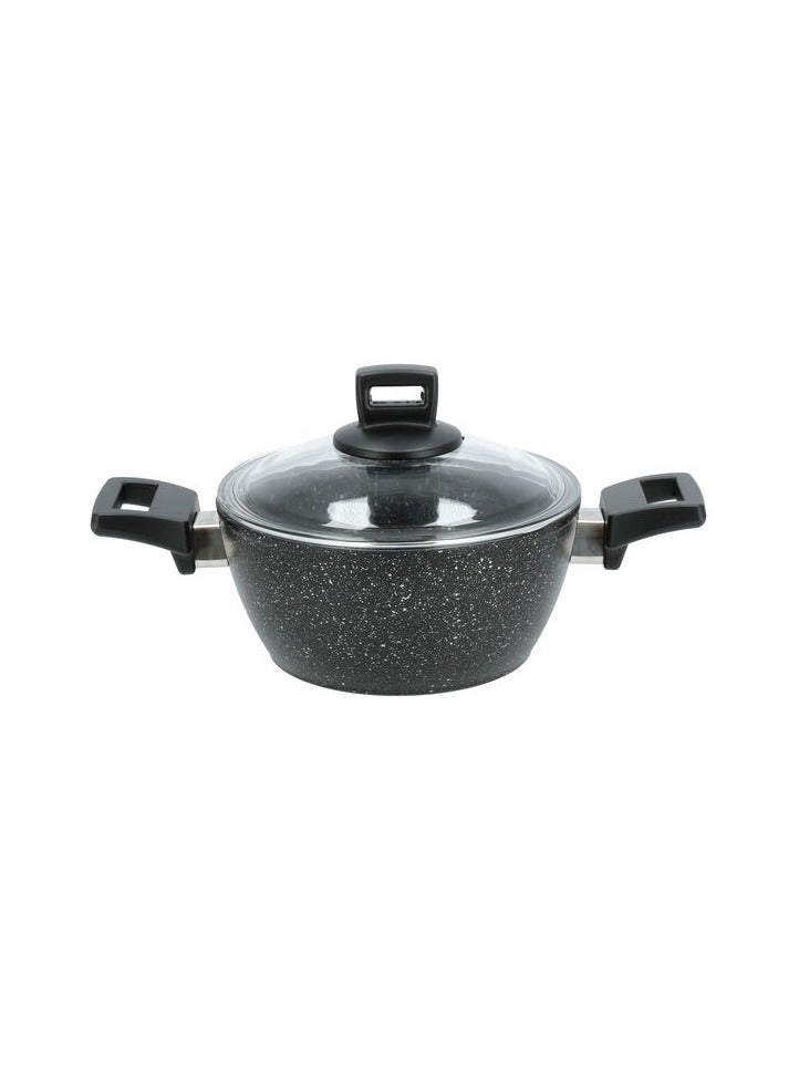 Pots and Pans - Cookware Set 7 pieces set | PFOA FREE, Base Cooking Set Pots and Pan | Granite Non Stick Coating 100% | Casserole, Shallow Pot, Frypan with Bakelite Handles | Tempered Glass Lid - Grey  - Image 4
